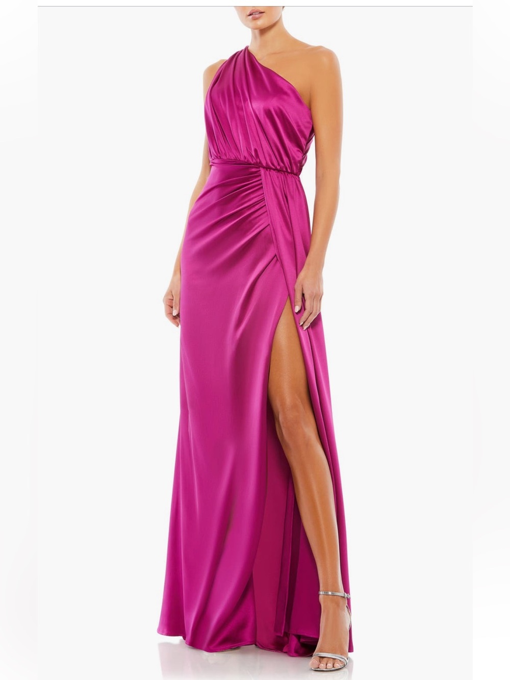 Mac Duggal
Gathered One
Shoulder Satin
Faux Wrap Gown